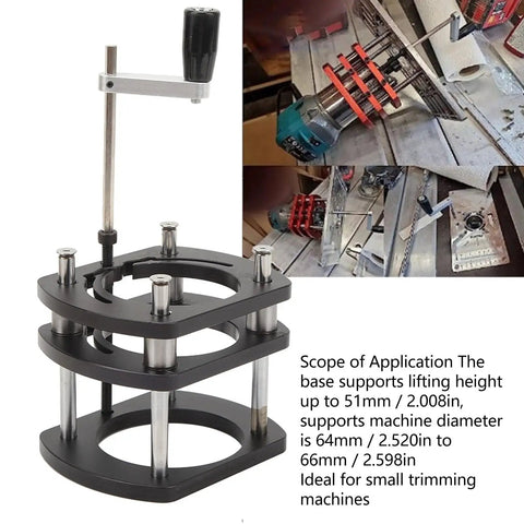 Premium Router Lift System With Smooth Height Adjustment And Durable Aluminum Build For Knocking Your Woodworking Projects Out Of The Park With Rock Solid Four Jaw Clamping And Sweet Precision, showing a close-up of the lift mechanism.