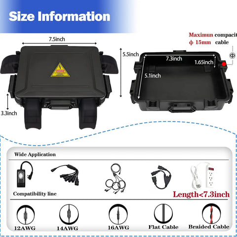 Compact Outdoor Electrical Box With IP54 Weatherproof Cord Cover, Four-Port Enclosure For 12mm To 16mm Cables, 7.5x5.5x3.3 in