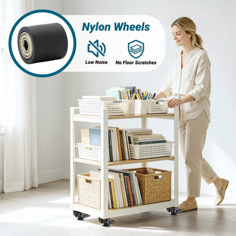 Low Profile 30mm Plate Casters Set Of 4 Beefy Heavy-Duty Nylon Wheels 1100 Lbs Capacity on moving bookshelf with brakes shown