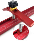 Hilitand T Track Hold Down Clamp Is The Real Deal For Adjustable Metal Clamps securing wood with a metal ruler on a workbench.