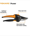 Bypass Pruning Shears For Fast Clean Cuts, Five Eighth Inch Cut Capacity with Sharp Steel Blade and Safety Lock