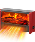 Cozy 600W Realistic Flame Space Heater for desk and home office, red, emitting warm glow with overheat protection and safety features.