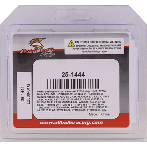 Packaging of High-Speed Wheel Bearing Kit ABEC 3 with Triple Lip Seals and SRI 2 Grease, model 25-1444, for motorcycle use