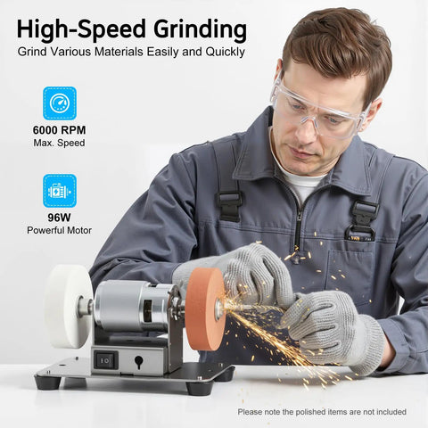 Rock Solid Built Different Mini Belt Sander With A Sweet 96w Brushless Motor And Seven Adjustable Speeds Killer Benchtop Grinder And Knife Sharpener For Knockout DIY Metal Shaping Tasks Up To Six Thousand RPM in action, grinding metal with sparks.
