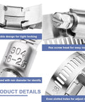 Close-up of Qibaok 120 Piece Stainless Steel Hose Clamps Assortment Kit With One Quarter Inch To One And One Half Inch Worm Gear Clamps