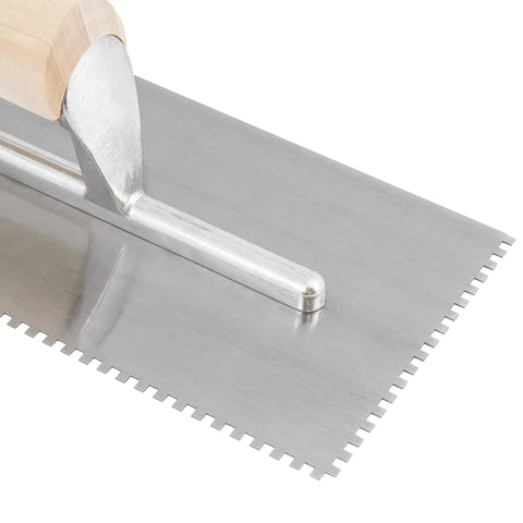 1/8 Inch Square-Notch Wood Flooring Trowel With Wood Handle For Direct Glue-Down Parquet And Engineered Wood Adhesives, close-up