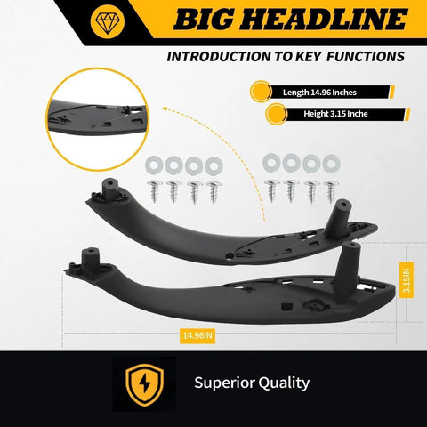 Front Left And Right Inner Door Pull Handles For BMW 3 Series F30 F31 2012 Through 2018 320i Replacement Inner Trim Door Handle Set OEM Style No Fuss Direct Fit Easy Install Long Lasting High Quality, black plastic, 14.96 x 3.15 in