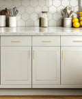 Gold Cabinet Pulls 10 Pack Five Inch Square Drawer Handles Stainless Steel Kitchen Hardware shown in kitchen setting