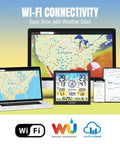 Pro Grade WiFi Weather Station With Indoor Outdoor Temperature And Humidity Monitor, 10 Inch Digital Color Display shown with laptops and apps.