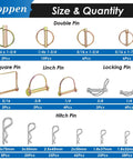 All In One 202Pcs Hitch Pins Set Assortment Kit Heavy Duty Linch Pins PTO Pins and Square Pins size chart for trailers and tractors