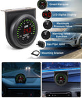 Turbo Boost And Vacuum Gauge Kit With LED Digital Display For Cars Trucks And ATVs 2 1/16 Inch 52mm Unit 1/8 NPT Electronic Pressure Sensor And Mounting Bracket Boost To 35 PSI Vacuum -30 To 0 InHg Red LED Readouts mounted on dashboard