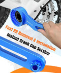 6 In 1 Bike Bottom Bracket Tool For 39 41 44 46 49 Mm External Cups With 12 And 16 Notches Includes Crank Removal Tool And Crank Cap Works With Shimano SRAM FSA And Other Major Brands Durable Aluminum Alloy Build being used on bicycle