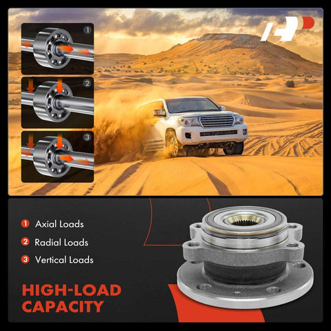 Two Pack Front Or Rear Wheel Bearing And Hub Assembly For VW And Audi Vehicles 2005 2019 shown with high-load capacity details