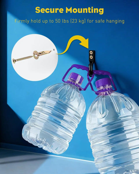 Heavy Duty Self Drilling Drywall Anchors And Screws Kit featuring 50 pieces of tough carbon steel fasteners holding water bottles securely.