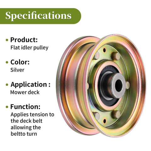 Flat idler pulley, silver metallic finish, for mower deck
