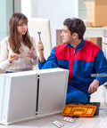 A couple discussing the Straight Shooter Drawer Repair Kit With Six Heavy Duty Support Brackets And Commercial Screws to upgrade cabinetry.