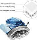 Rock Your Kitchen With These Cool Abstract Blue Fluid Shapes Oven Mitts And Pot Holders Set Of 4 showing insulated fabric and design.