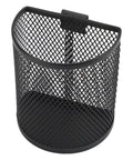Heavy Duty Industrial Alloy Steel Mesh Pen Holder With Wall Mount Hook Dope Space Saving Desk Organizer, 9.5x8x5 inches, black finish.