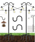 Two Pack String Light Poles With Seven Prong Steel Construction Includes Two Hooks And Fence Brackets for Deck Garden Patio