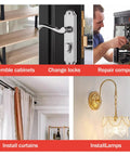 Image showing tasks: assembling cabinets, changing locks, repairing computers, installing curtains, and lamps.