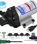Upgraded RV Fresh Water Pump 115V AC With 4.0 GPM Self Priming Diaphragm with accessories and tools