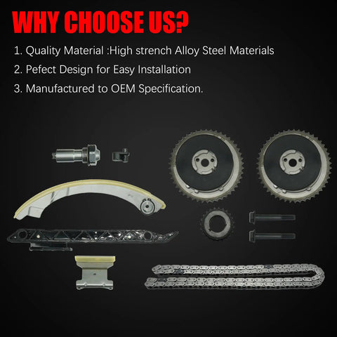 GMC Terrain 2.4L Ecotec Timing Chain Kit With VVT Direct Fit For Chevy 2011-2017 components on black background