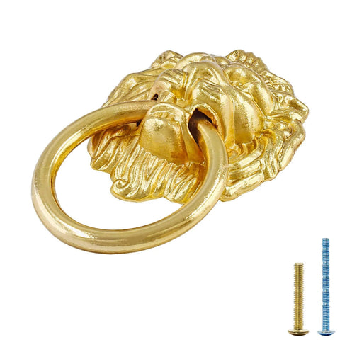 Lion Head Cabinet Pull Handle Set 12 Pack With Ring Pulls For Drawers Cabinets Wardrobes And Dressers In Gold Finish Includes Mounting Screws