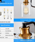 Close-up of Black 3 Light Vanity Lights For Bathroom Modern Mid Century Wall Sconces With E26 Base and transparent glass shade