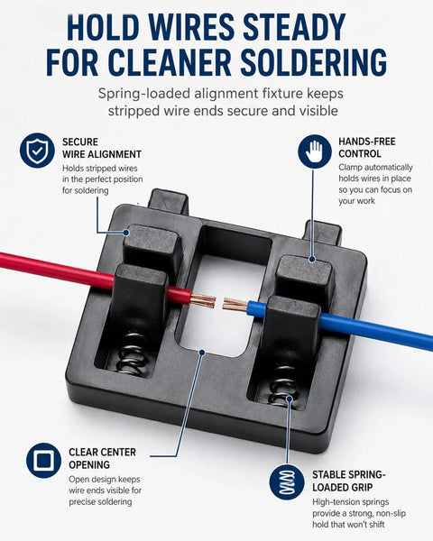 Secure Heavy Duty Spring Loaded Soldering Jig Grips Stripped Wires Snug For Rapid Circuit Board Wiring and straightforward DIY electronics repair without the hassle, holds wires steady.
