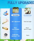 Comparison chart of the 360 Degree Adjustable Drip Irrigation System with features against other brands, showing brass and aluminum details.