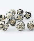 Vintage Black And White Hand Painted Ceramic Cabinet Knobs Set Of 30 for kitchen cabinets and vanities, pumpkin and round design.