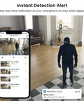 Indoor Home Security Camera 2K With Two Way Audio, Mobile App interface showing motion detection alert in living room