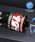 550 Brushed Motor 12T With Heatsink Combo For One Tenth Scale RC Trucks, side view showing rotation and speed indicator