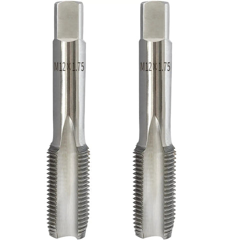 Two Pack HSS M12 X 1.75 Tap Set Right Hand Taper And Plug Taps, shown side by side, wear resistant thread repair tools for metal pros and DIYers.