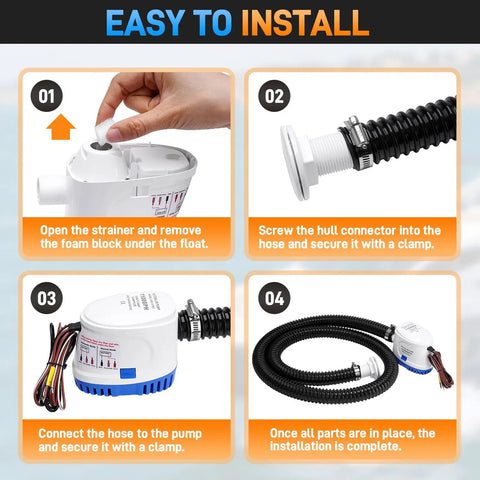 Automatic 12V Boat Bilge Pump Kit With 1-1/8 Inch Electric Bilge Water Pump installation steps