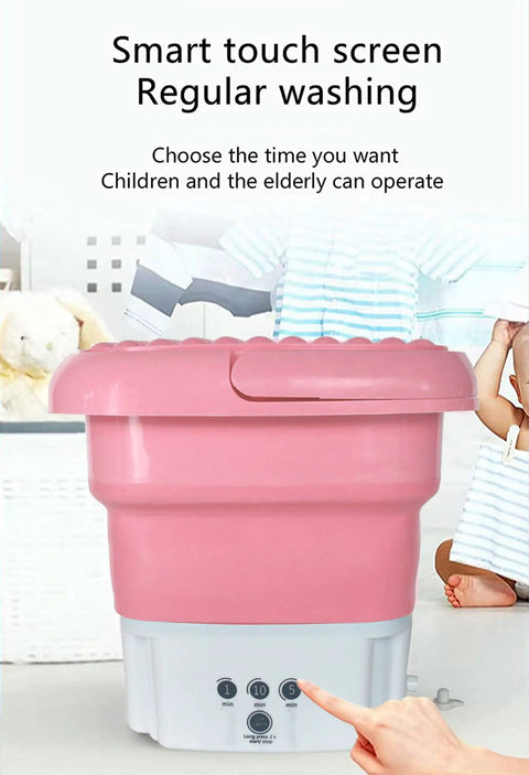 On The Go Portable Mini Foldable Washing Machine With Spin Dryer For Camping, RV And Travel, Easy To Carry Pink with touch screen