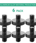 Rock Solid 1/4 Inch Male To Male Threaded Tripod Screw Adapters Six Piece Heavy Duty Black Aluminum Alloy Mount Kit.