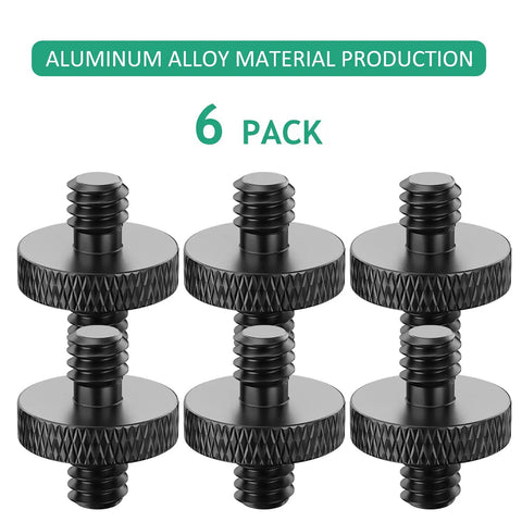 Rock Solid 1/4 Inch Male To Male Threaded Tripod Screw Adapters Six Piece Heavy Duty Black Aluminum Alloy Mount Kit.