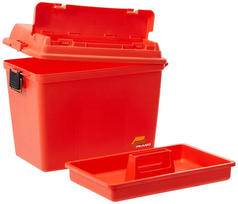 Extra Large Dry Storage Box With Tray Orange For Tackle And Gear Built Tough For Outdoor Use Weatherproof Organizer shown open with tray