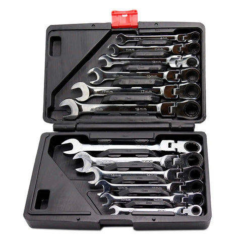 Heavy Duty Ratchet Spanner Set 12 Piece Mirror Finish Wrenches For Home Garage And Car Repair Universal Wrench Kit