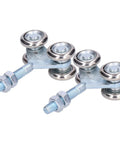 Heavy Duty Double Roller Wheels For Sliding Barn Doors Smooth Gliding Trolley Hardware Built Tough Iron Construction No Sweat Setup Top Tier Quality Pack Of Two, showing two roller wheels on metal bracket.