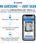 Straight Up Pool And Spa Test Strips To Keep Your Water Crisp And Clear Quick One Dip Chemistry Kit app usage instructions on a phone.