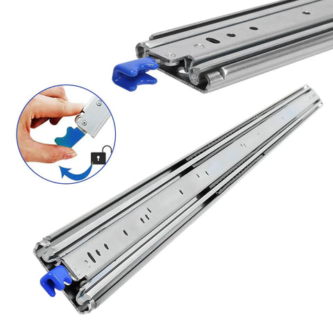 Beefed Up 500 Lb Drawer Slides, 72 To 80 Inch Full Extension With Automatic Lock, Steel Ball Bearing Rails For Smooth Glide, Built Tough For Cabinets, Tool Chests, Vans And RVs, steel slide pair