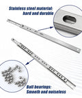 The Real Deal Stainless Steel Drawer Slides Heavy Duty Ball Bearing Cabinet Runners No Sweat Setup, showing durable steel material and ball bearings.