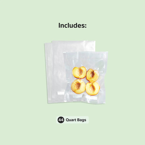 Precut Vacuum Sealer Bags for Airtight Food Storage and Sous Vide Cooking BPA Free 1 Quart 44 Count with peaches inside