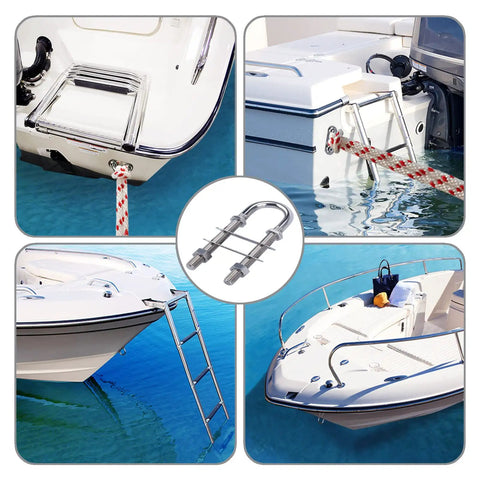 Stainless Steel Boat Eye Bolt for Stern and Bow Three Eighths Inch Diameter Four and a Half Inch Long installed on boat for mooring