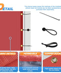 20x20 Foot Shade Cloth With Grommets Sun Shade Sail Rectangle For Deck Carport Backyard And Pergola Coverings UV Blocker HDPE 180 GSM Fade Resistant Easy To Clean Stainless Steel Corner D Rings Red, installation details showing fabric, grommets, and accessories.