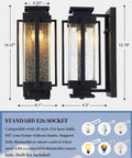 Dusk To Dawn Outdoor Wall Lanterns Large Exterior Porch Lights With Seeded Glass IP65 Waterproof Sconces Black Matte Finish