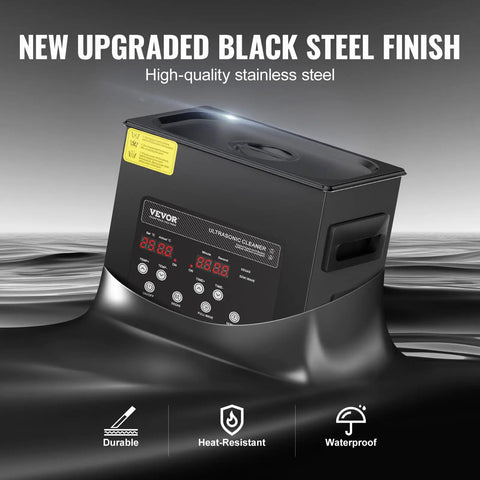 3 Liter Ultrasonic Cleaner Machine With Digital Screen And Integrated Heater, 40khz Straight Up Powerhouse on black background.
