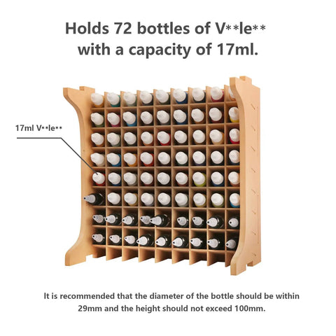 Badass Heavy Duty Model Paint Storage Rack Holds Seventy Two Acrylic Bottles Killer Layout For Your Hobby Bench Durable Multi Tier Organizer Compatible With Vallejo Sets with 72 slots for 17ml bottles.